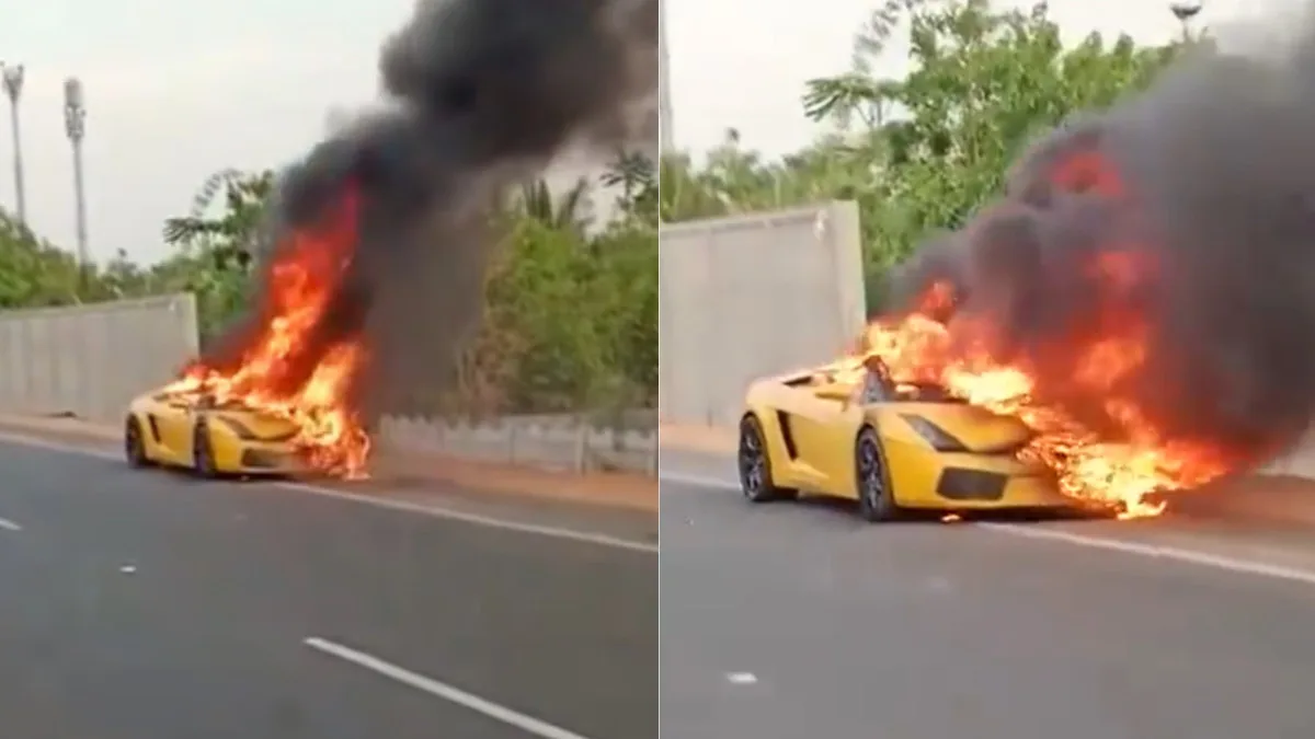 Rs 1 Crore Lamborghini Supercar Set On Fire In Hyderabad