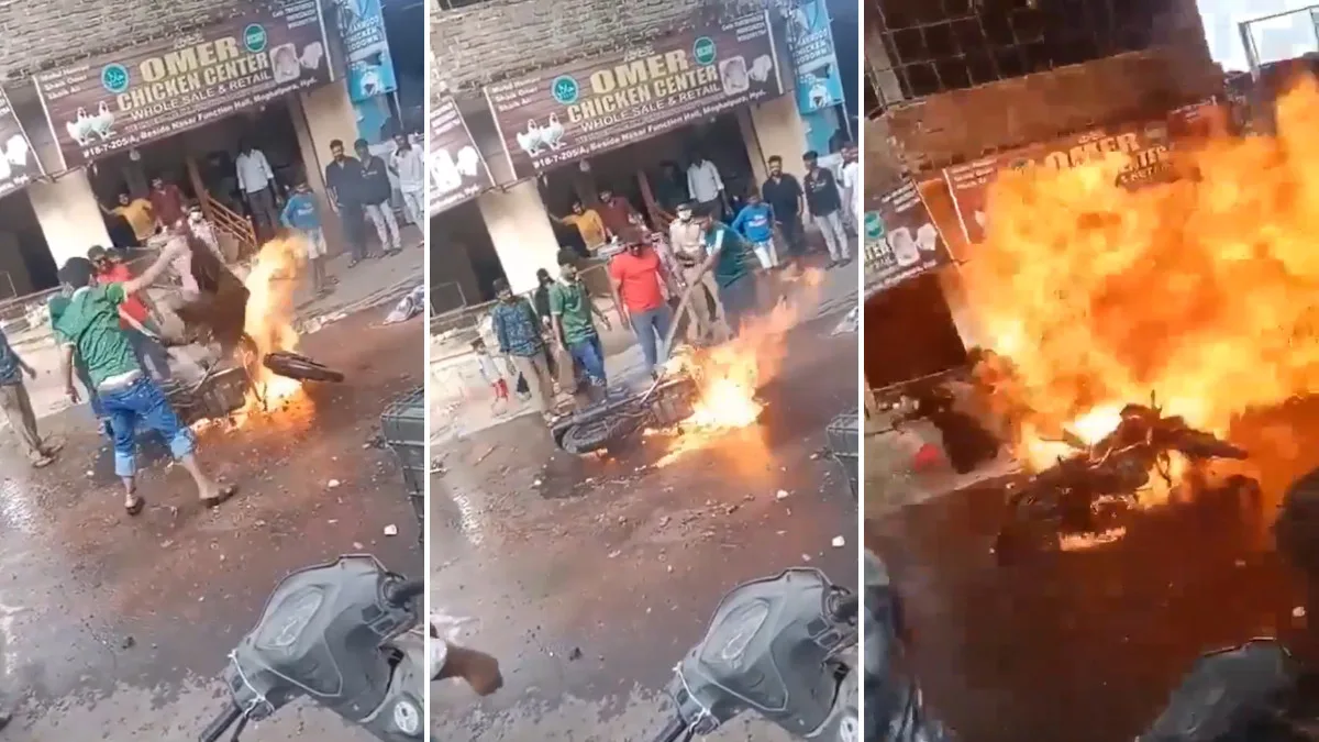 Caught on Camera: Massive Bike Explosion Rocks Hyderabad Street