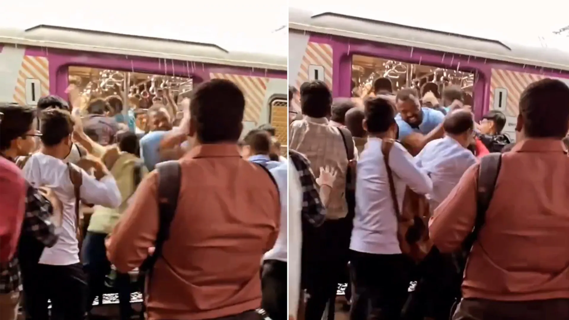 Man Battles Crowds to Exit Mumbai Local